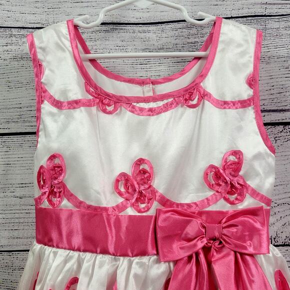Jona Michelle Girl's Dress w/ Pink Accents and Bow Size 7 - Picture 2 of 11
